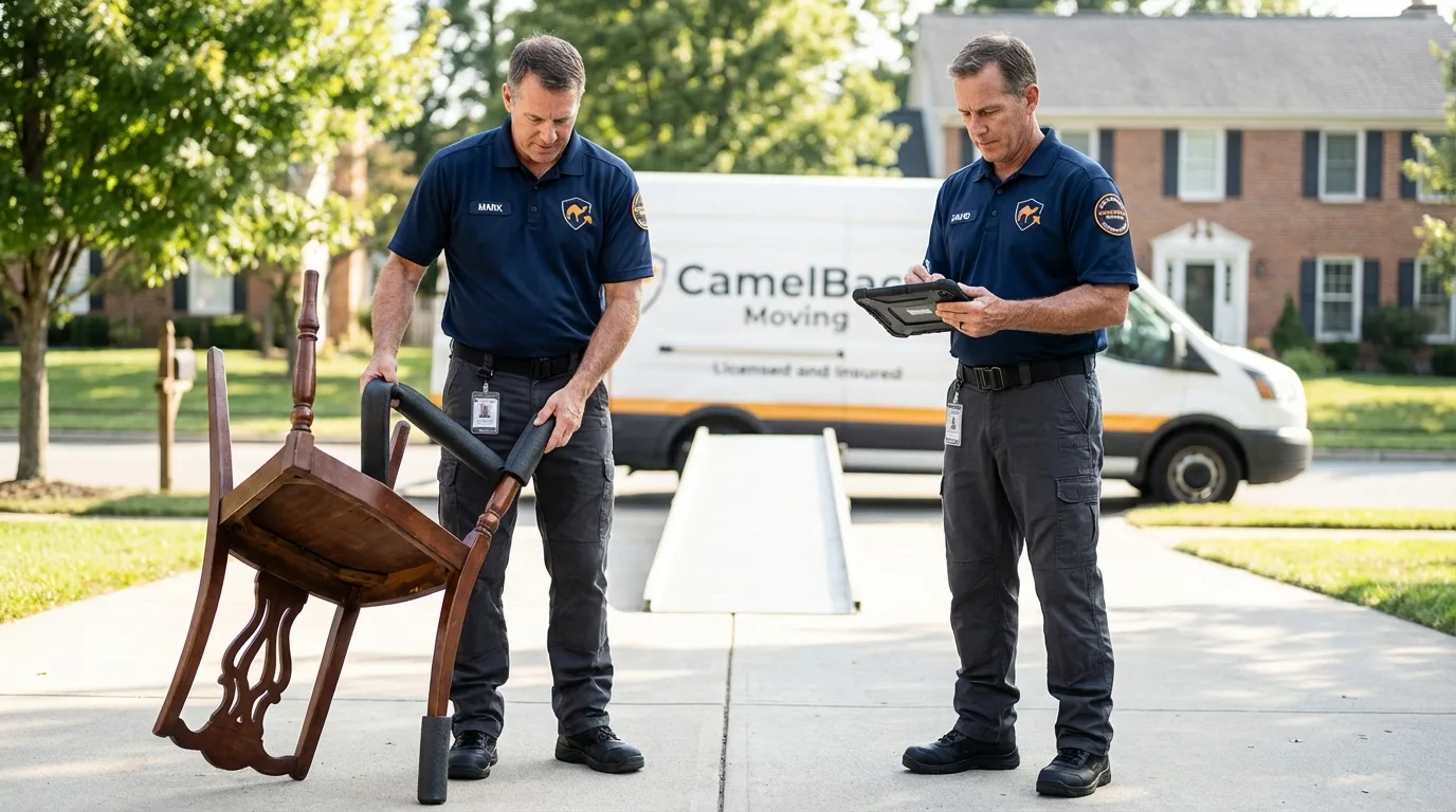 Movers inspecting furniture for damage prevention before loading in Corbin, KY
